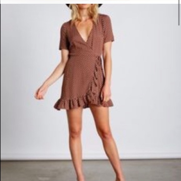 Reformation Lucky Mini wrap Dress Brown polka dot XL, runs small - Picture 9 of 9